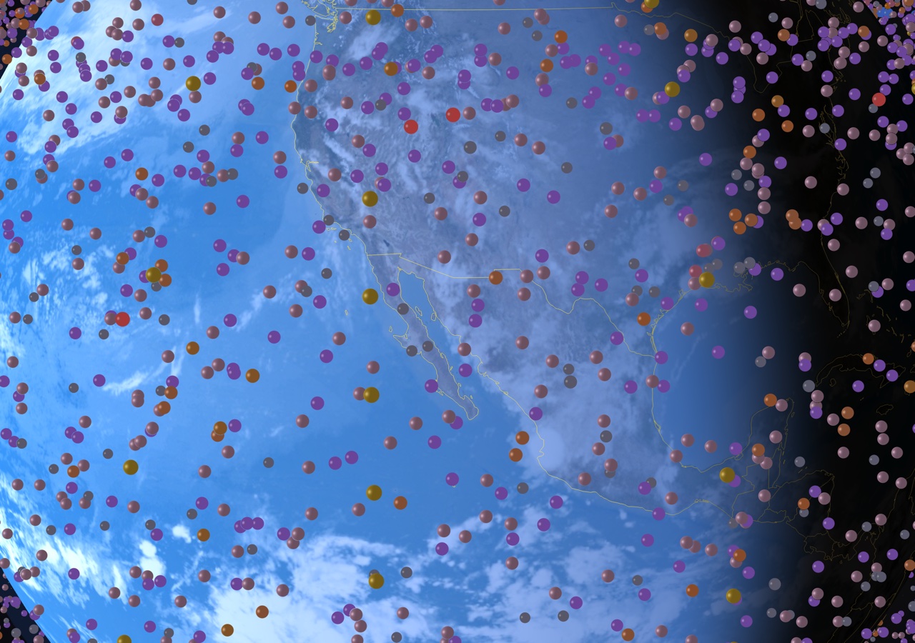 Web app showing LEO close-up with Starlink shells